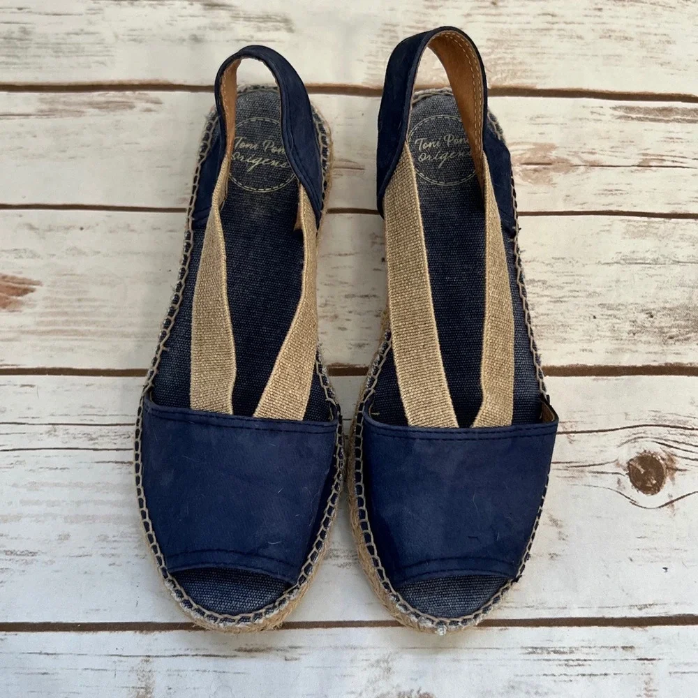 Toni Pons Origens Espadrille Sandals Navy Blue Suede Elastic Strap Spain Size 40